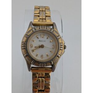 Relic Watch Women Gold Tone 25mm Stainless Steel ZR-33077 6.5" Band- New Battery